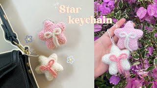 How to crochet a star keychain with bow (FREE written pattern)