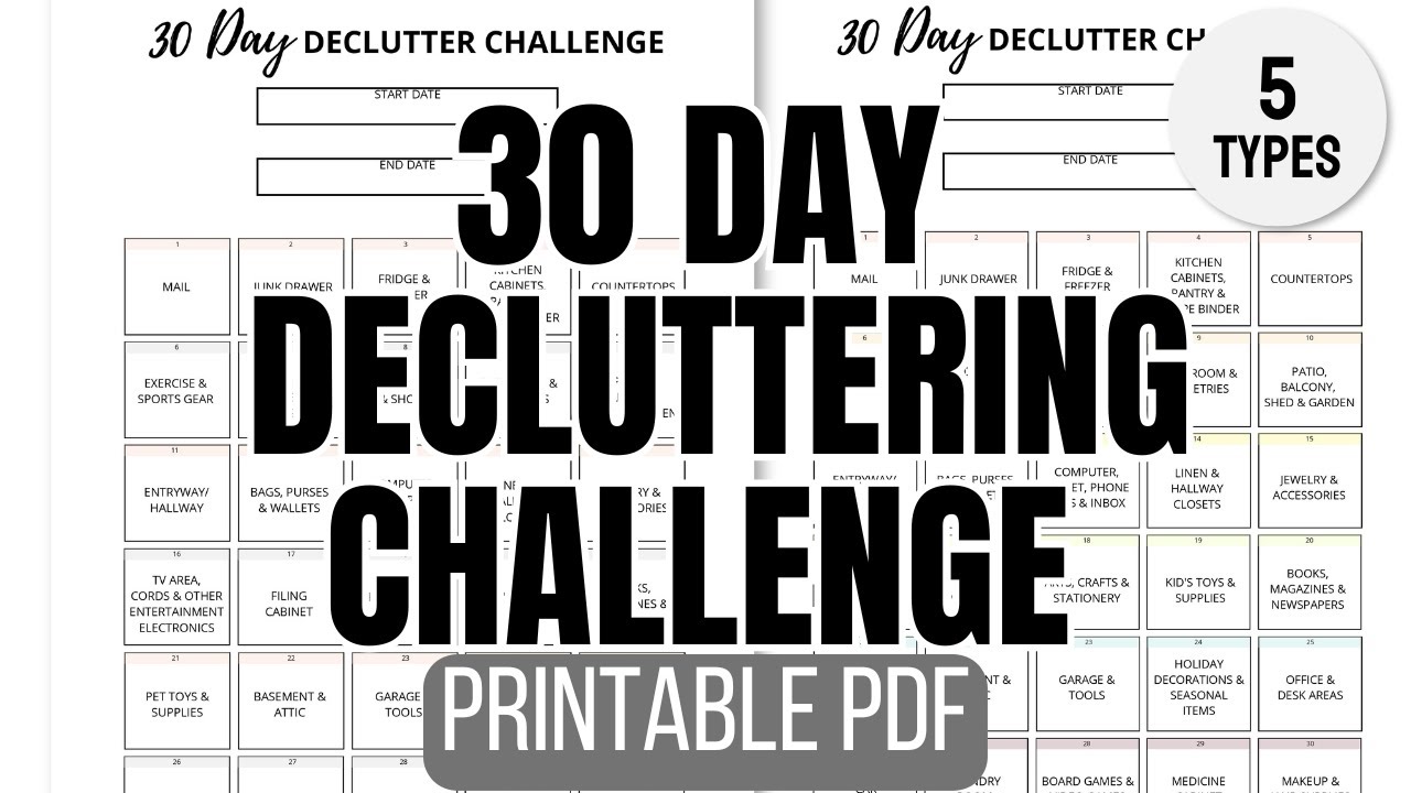 30 Day Decluttering Challenge Printable (PDF)