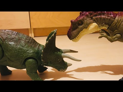 Dino battle toy stopmotion albertosaurus vs triceratops