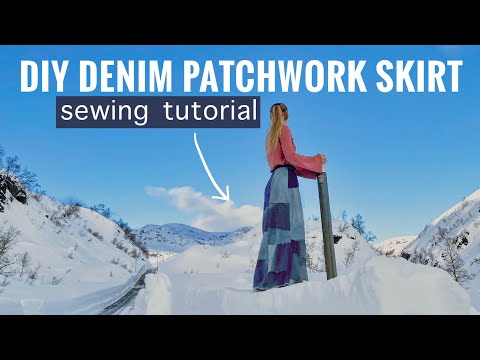 DIY denim patchwork skirt | Jeans to maxi skirt sewing...