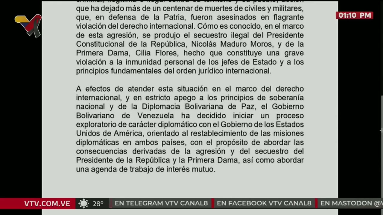 Venezuela inicia restablecimiento de relaciones con Estados Unidos