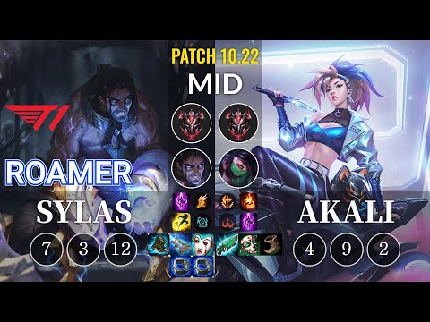 T1 Roamer Sylas vs Akali Mid - KR Patch 10.22