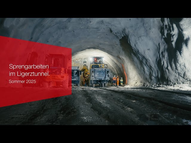  Video zu den Sprengarbeiten im Ligerztunnel (Sommer 2025). F&uuml;r die Sprengarbeiten kommt ein innovativer, biologisch abbaubarer Emulsionssprengstoff zum Einsatz.