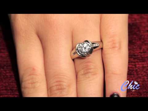 Engagement ring with AAA high quality round cubic zirconia in a half bezel setting - Item P6932W