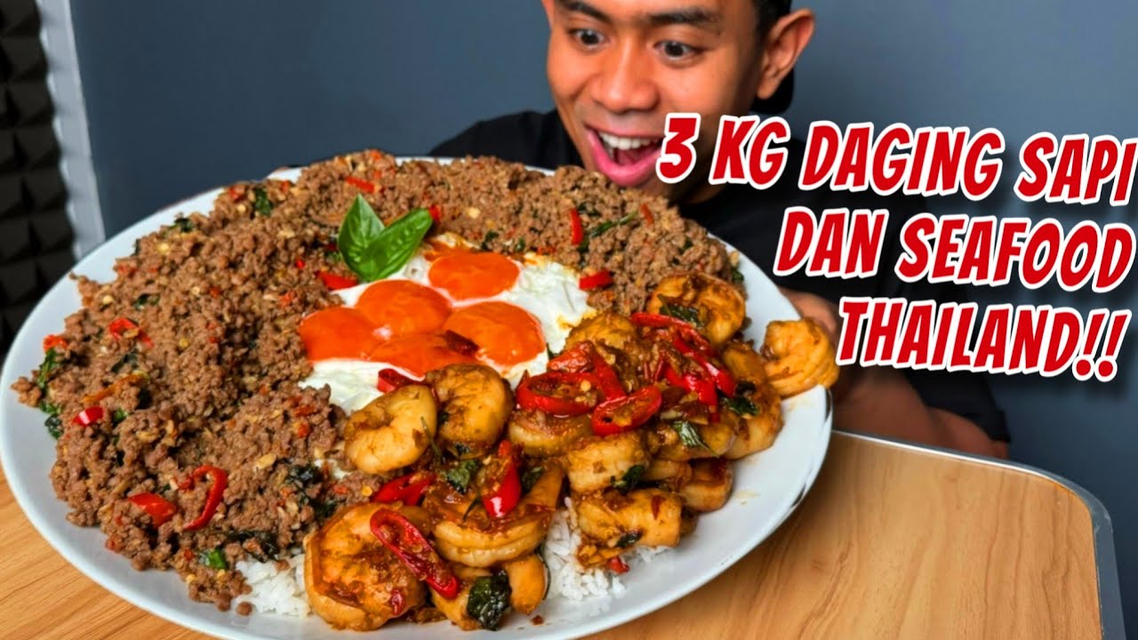 MUKBANG 3KG BEEF AND SHRIMP SAUTE THAILAND THE MOST DELICIOUS IN THE WORLD!! PHAT KAPHRAO