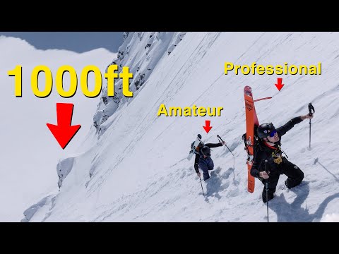 To fall or not to fall, a thousand feet (joining pro skier at work)