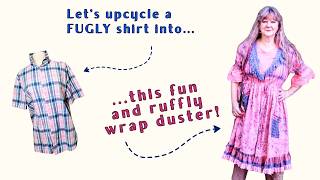 Let's make a DIY cottagecore duster from a fugly men's shirt - new upcycled clothing tutorial