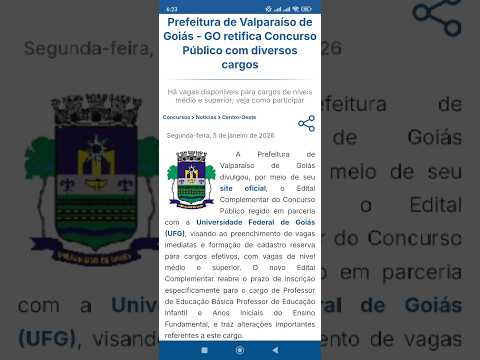 Reaberto as inscrições para o Concurso de Valparaíso de Goiás.