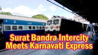 preview picture of video '12936 Surat Bandra Intercity Crosses 12933 Karnavati Express'