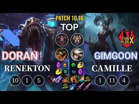 DRX Doran Renekton vs FPX GimGoon Camille Top - KR Patch 10.16