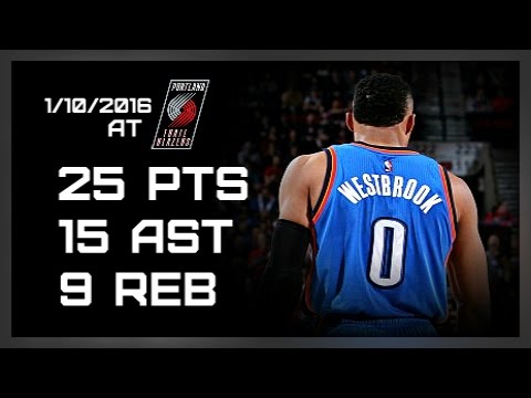 Russell Westbrook Full Highlights vs Trail Blazers - 25 pts, 15 ast, 9 reb (1/10/2016) NBA HD