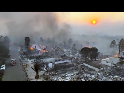 Drone captures trail of destruction from the Palisades wildfire.mp4