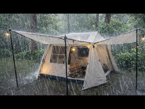 Pouring Rain and Relaxing Camping in The Rain ⛈️ Camping in heavy rain ALL DAYS