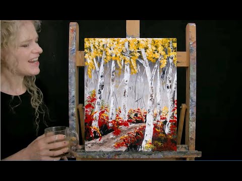Learn How to Paint "FALL BIRCH TREES" with Acrylic Palette Knife - Paint & Sip - Step by Step Lesson