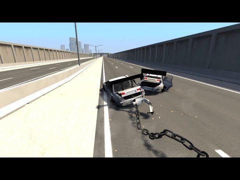 Chained Cars Crashes - Against Bollard (#1) - BeamNG Drive #10