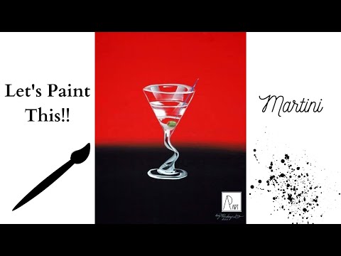 Acrylic Painting Lesson, how to paint glass, Martini   step by step!!
