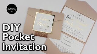 DIY Gold Foil Pocket Folio Wedding Invitation with Template - Wedding Invitations