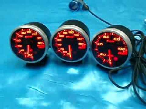 Defi Original Japan BF Red Water Temp + Oil Temp + Oil Press Meter Gauge + Control Unit + Adapter Video