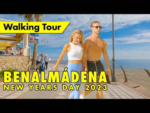 Benalmádena beach front walk - New Years Day 2023 - Costa del Sol immersive virtual tour