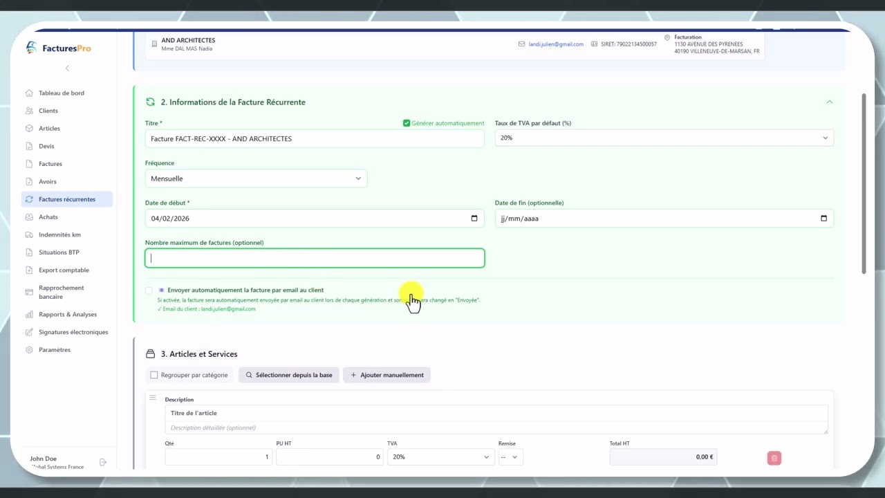 Tutoriel vidéo : Factures récurrentes — Formation FacturesPro