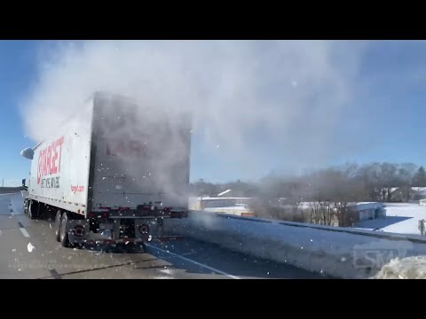 12-17-2020 Harrisburg, PA - Snowy Aftermath - Trucks Losing Ice Sheets on I-81