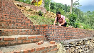 How the girl built a retaining wall with stone and red bricks - Harvesting vegetables to sell