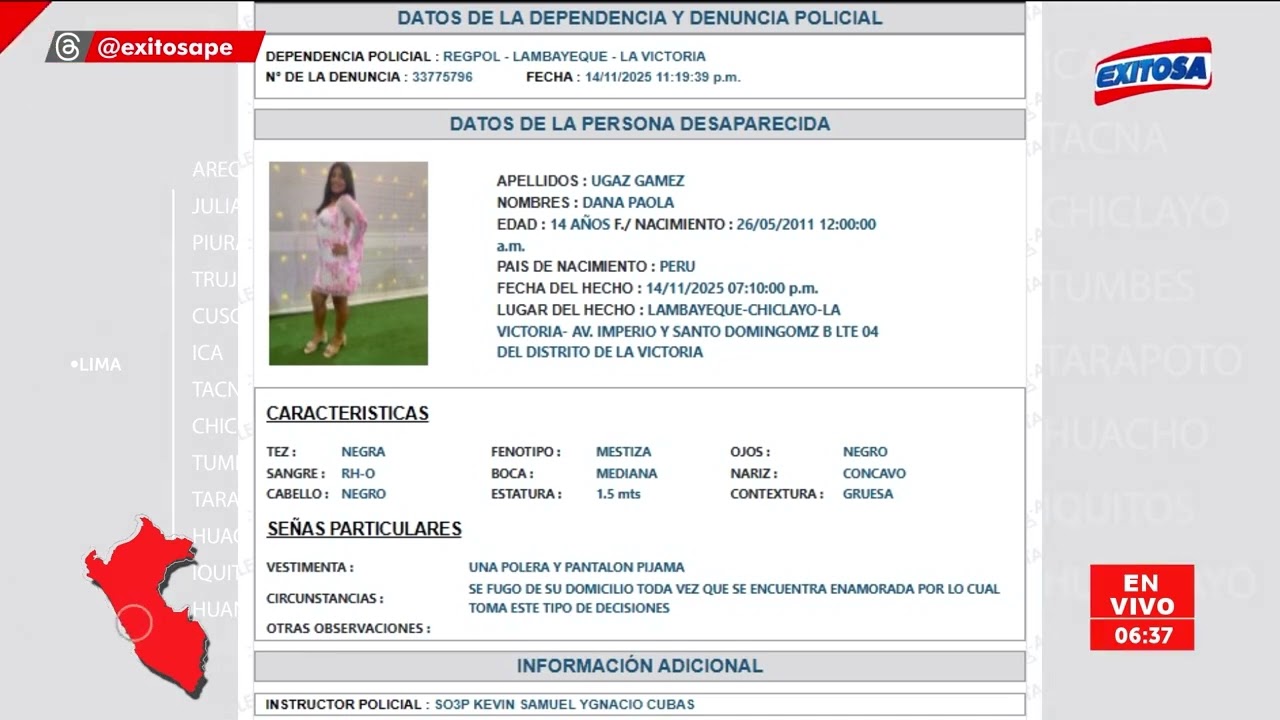 🔴🔵 Te Buscamos: Menor de 17 años fue reportado como desaparecido el viernes 14/11/2025