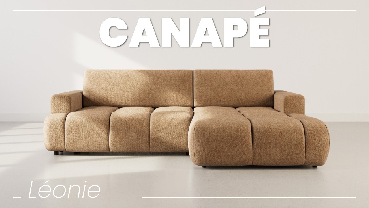 Thumbnail video of the produit Leonie - Canapé d'angle gauche 4 places convertible avec coffre en velours texturé