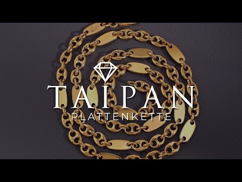 Taipan Plattenkette + Bohnenkette vergoldet 6,5mm breit 70cm lang aus 925 Sterling Silber
