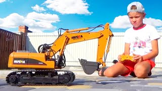 Construction Vehicles - Excavator, Garbage Truck, Fuel Truck and Tractor for kids