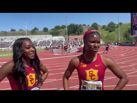 Dajaz Defrand and Jassani Carter of USC 1st, 6th Place Women's Elite Invitational 100 Mt. SAC Relays