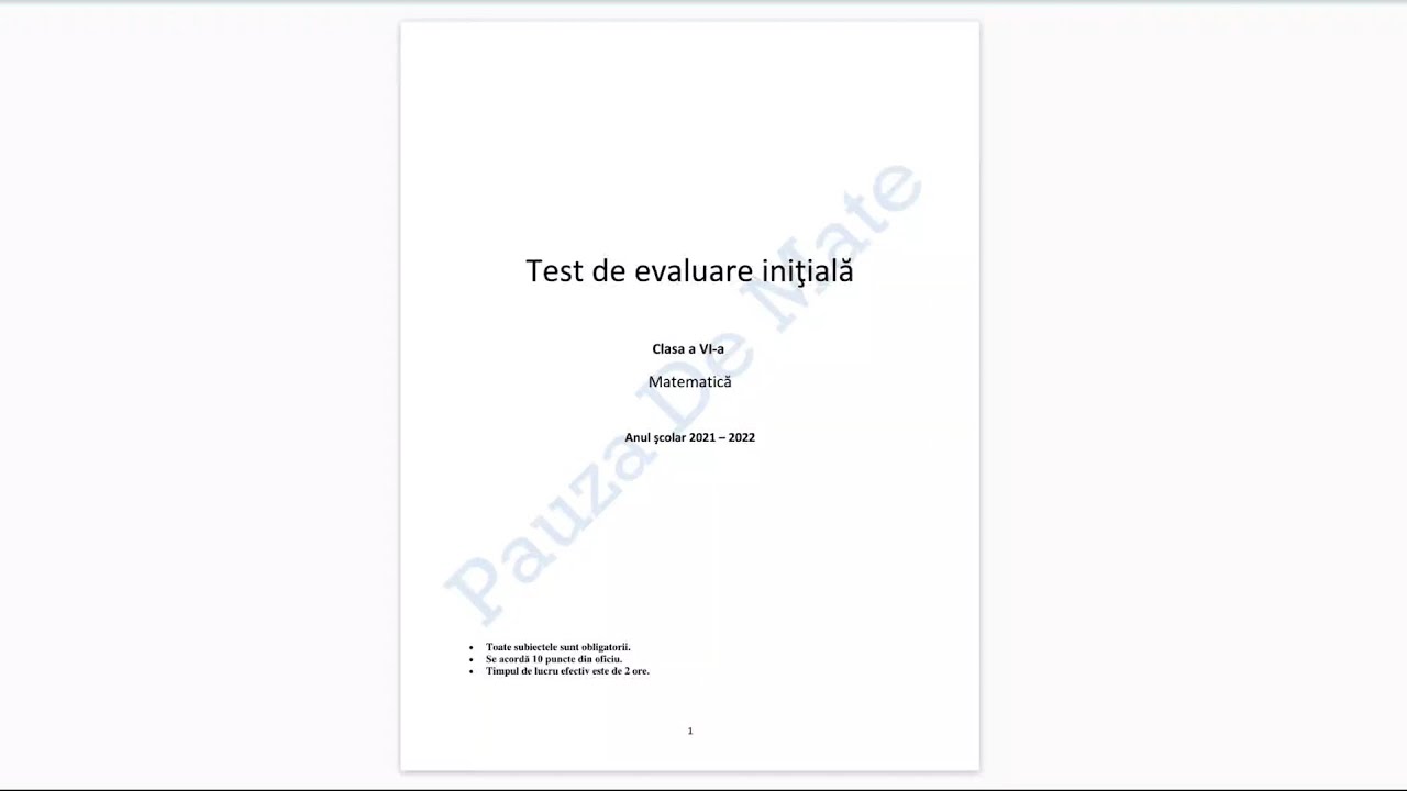 Watch Test Initial Clasa A 6 A Matematica Now Test evaluare initiala clasa a VI-a - Model Pauza de Mate