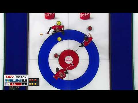 #brier2020 [8E] "BANG! BANG! BANG!!" Bottcher (AB) blanks another end vs Gushue (NL)