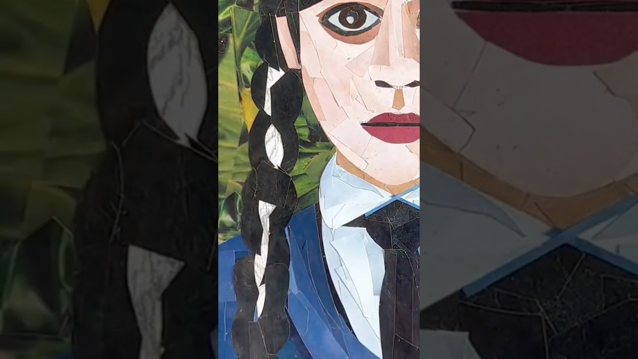 Wednesday Addams inspired portrait (collage made from upcycled magazines)