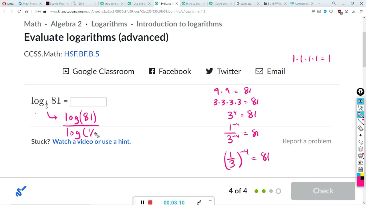 Evaluate logarithms (advanced) : Khan Academy
