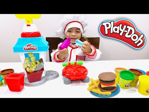 Tristian playing w/ Play Doh Popcorn Party & Burger Barbecue Playset