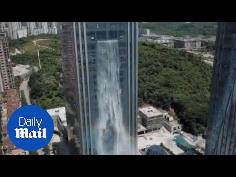 This is the amazing waterfall building in Guiyang City, China