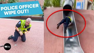 How Did A Cop Wipe Out So Hard On This Metal Slide!
