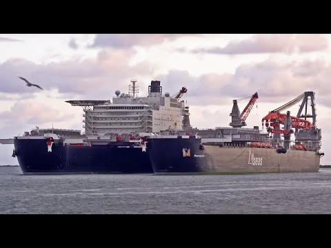 LARGEST CONSTRUCTION SHIP EVER BUILT "PIONEERING SPIRIT" ARRIVES AT ROTTERDAM - 4K SHIPSPOTTING 2023