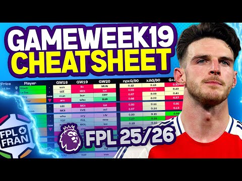 FPL GW19 CHEATSHEET | 🌍 9K RANK | Fantasy Premier League 25/26