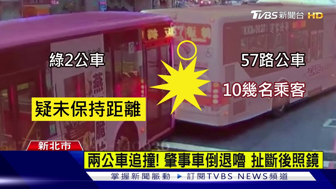 公車煞不住追撞! 後照鏡插入前車車尾