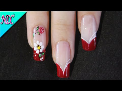 DISEÑO DE UÑAS FLOR BLANCO Y ROJO ¡Muy fácil! – FLOWERS NAIL ART – ROSES NAIL ART – NLC