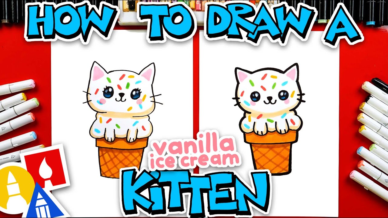 How To Draw A Cute Vanilla Ice Cream Kitten