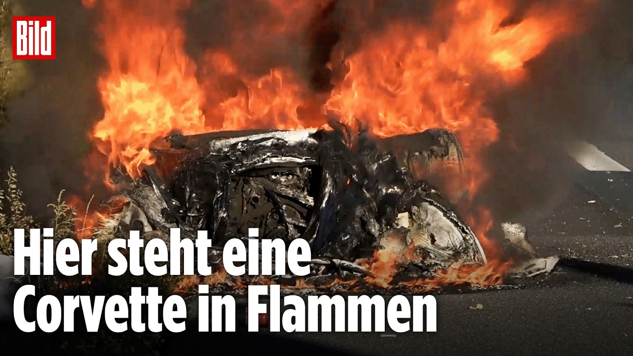 Stau auf der A1: Corvette brennt komplett aus! Vollsperrung Richtung Bremen