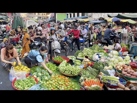 Life In Market Of Cambodia: Evening Scene, Vegetable, Fish, Pork & More | Phnom Penh