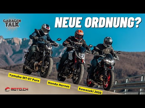 Honda Hornet im Vergleich mit Kawasaki Z650 und Yamaha MT-07 Pure - kommen die andern noch mit?