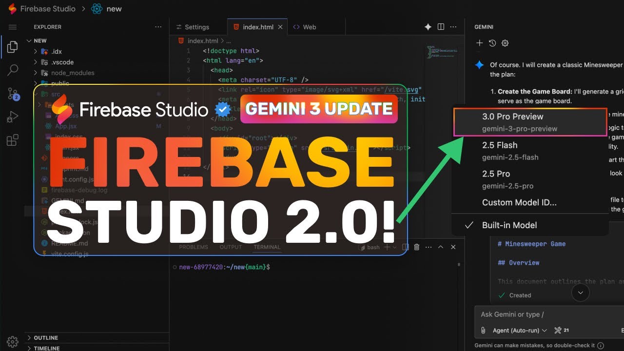 Firebase Studio 2.0 + Gemini 3 Pro : Firebase Studio by Google just got a CRAZY UPGRADE!