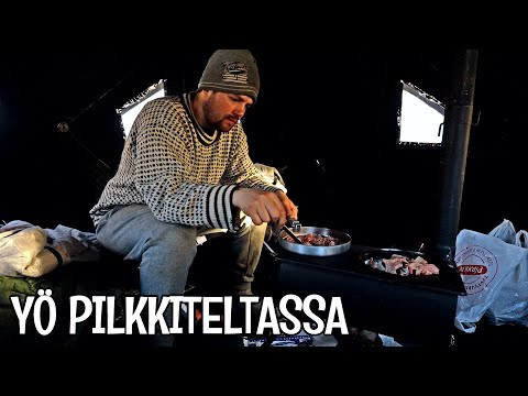 NUKUTAAN YÖ PILKKITELTASSA - KAMIINATELTTA ON LÄMMIN