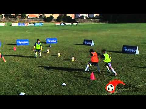 Soccer Drill 2v2 knock ball off cone