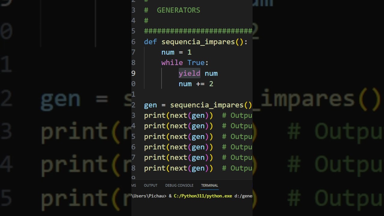 Generators - Python em 1 minuto 🐍 #shorts